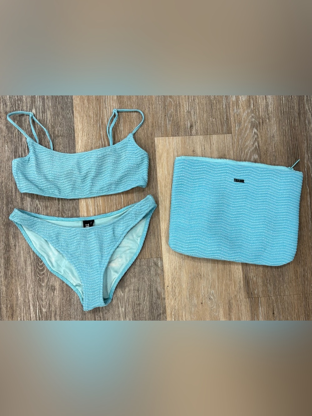 triangl swimwear Light Aqua Textured Bikini with Matching Pouch